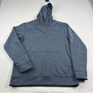 Simms Fishing Hoodie Mens Medium Blue Pullover Sweatshirt Performance Casual